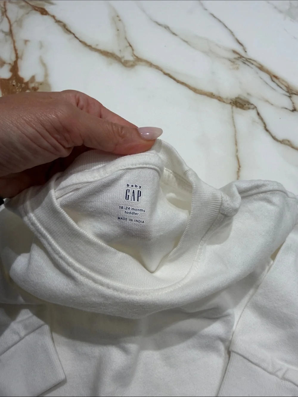 GAP White Long-Sleeve Crewneck Top with Tiny Bear Patch
